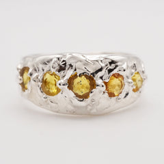 Bague 5 saphirs jaune et argent - pièce unique