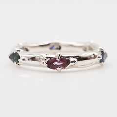 Bague 6 saphirs marquise multicolores et argent - pièce unique