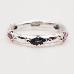 Bague 6 saphirs marquise multicolores et argent - pièce unique