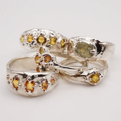 Bague 5 saphirs jaune et argent - pièce unique