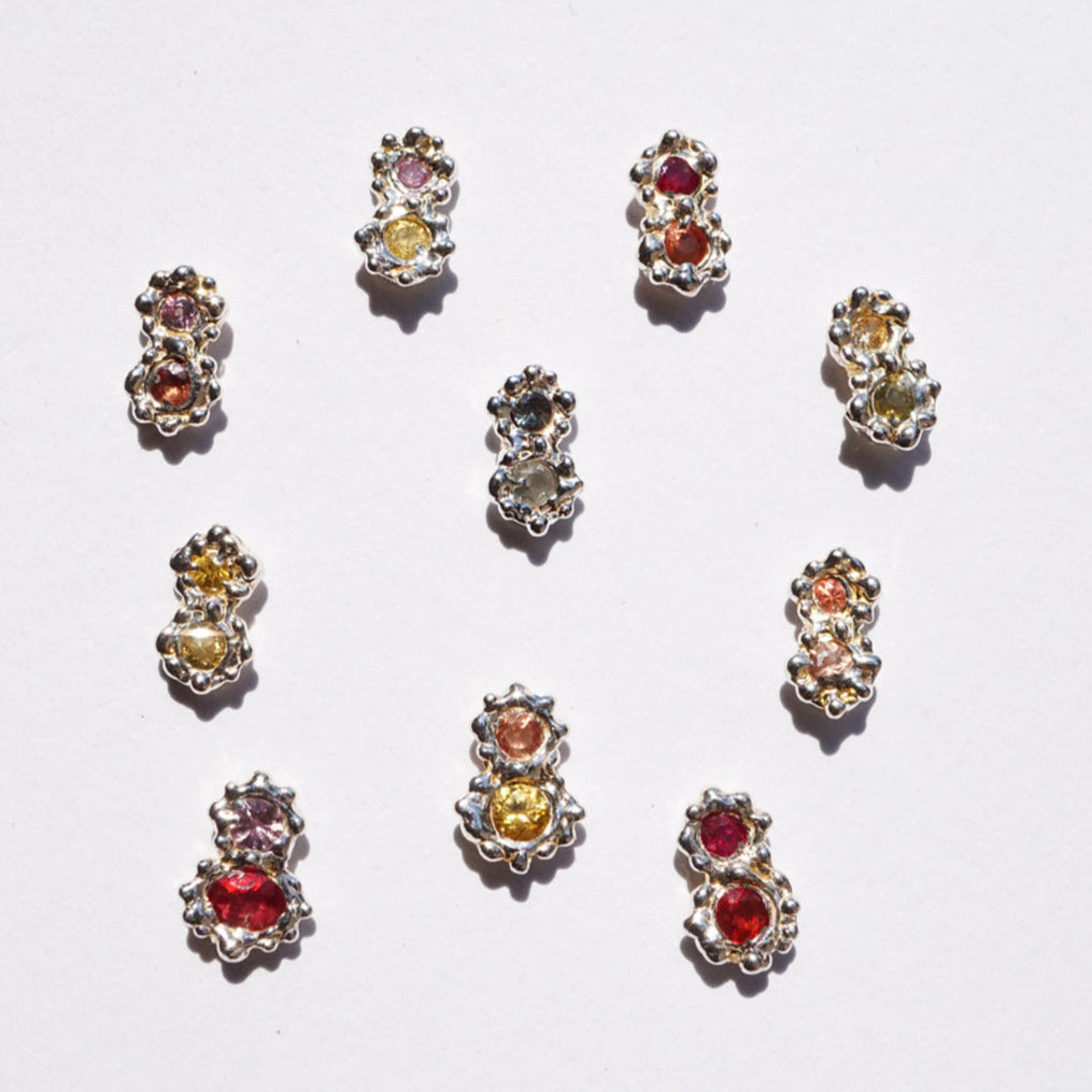 Boucle d'oreille FLORA - saphirs et argent - Pièces uniques - Série 04