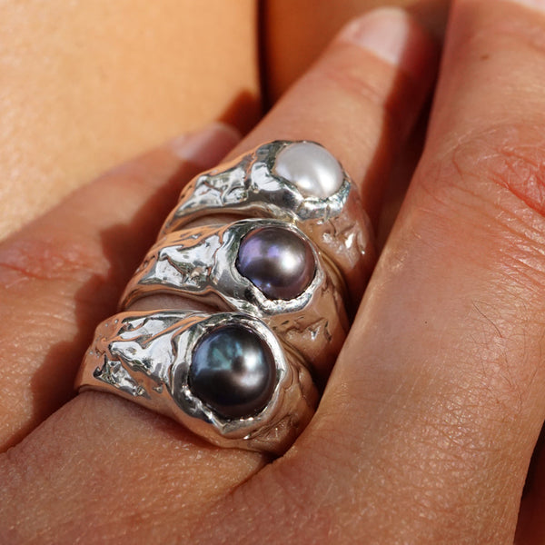 Bague En Argent 925 Et Or 24 Ct Avec Opale De Feu & Perle Keishi - Taille 57 - Neuf Avec étiquettes