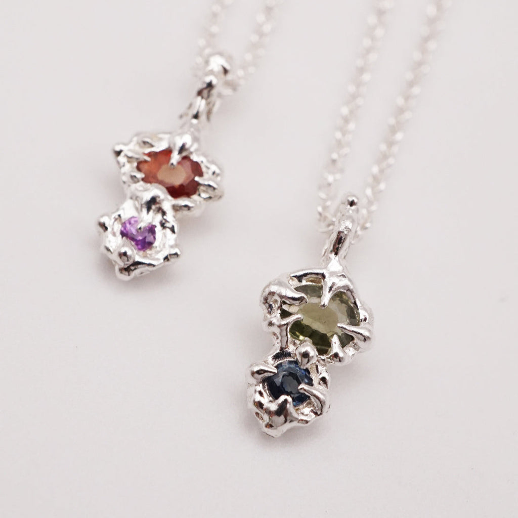 Pendentifs FLORA - Saphirs et argent - pièces uniques