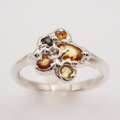 Bague 5 saphirs en fleur abricot et argent - pièce unique