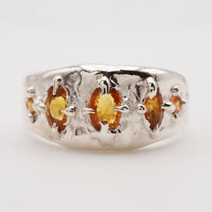 Bague 5 saphirs abricot et argent - pièce unique