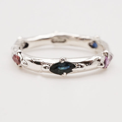 Bague 6 saphirs marquise multicolores et argent - pièce unique