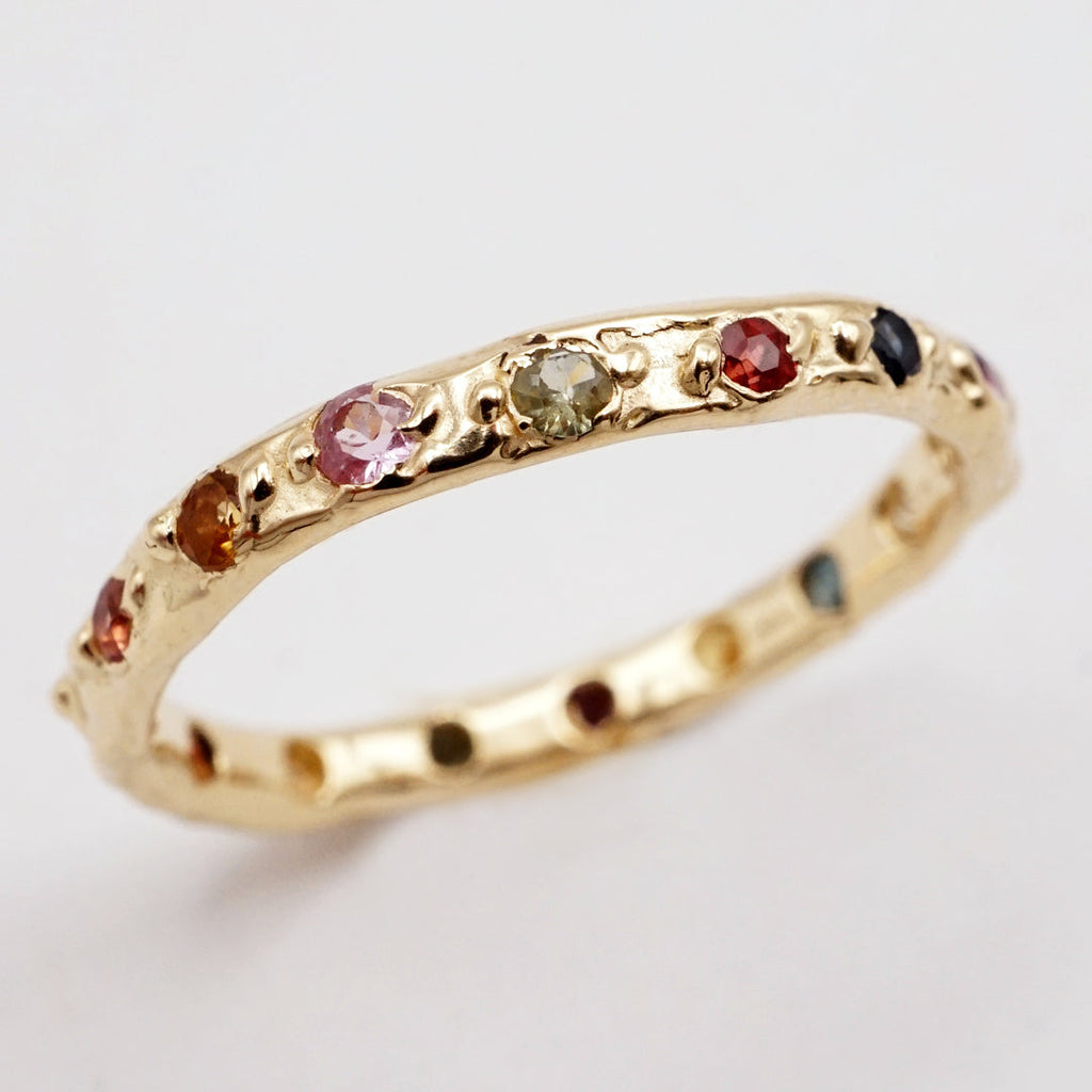 Bague VALERIA - saphirs colorés 2.2mm et or 14k