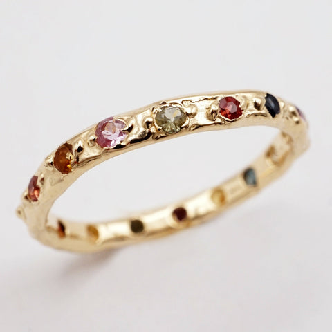 Bague VALERIA - saphirs colorés 2.2mm et or 14k