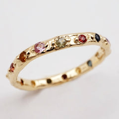 Bague VALERIA - saphirs colorés 2.2mm et or 14k