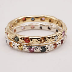 Bague VALERIA - saphirs colorés 2.2mm et or 14k