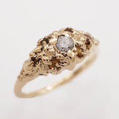 Bague diamant, saphirs et or 10k - pièce unique