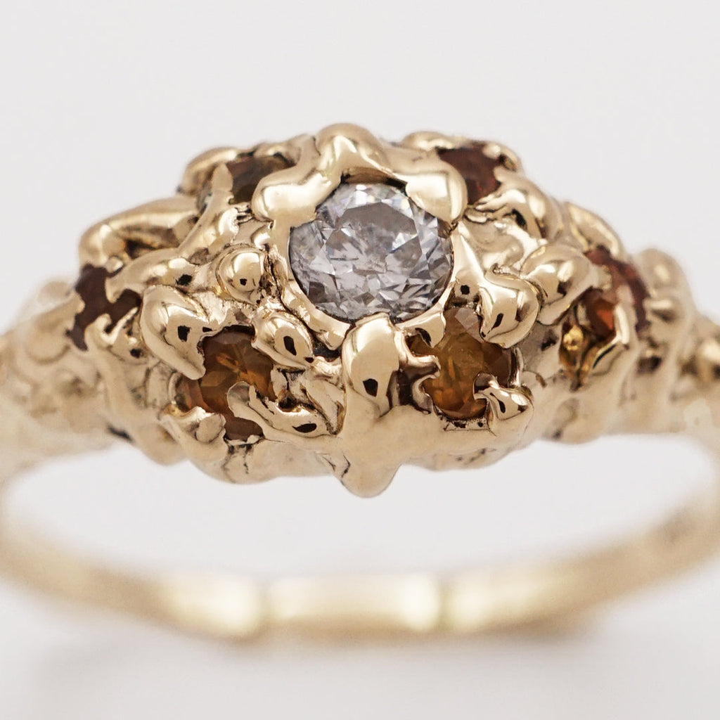 Bague diamant, saphirs et or 10k - pièce unique