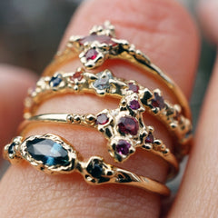 Bague ARIANE II - saphir marquise bleu-vert et or 10k - pièce unique