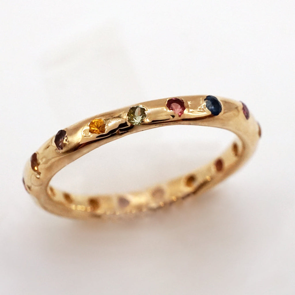 Bague VALERIA - saphirs colorés 2.2mm et or 14k