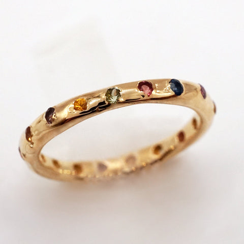 Bague VALERIA - saphirs colorés 2.2mm et or 14k