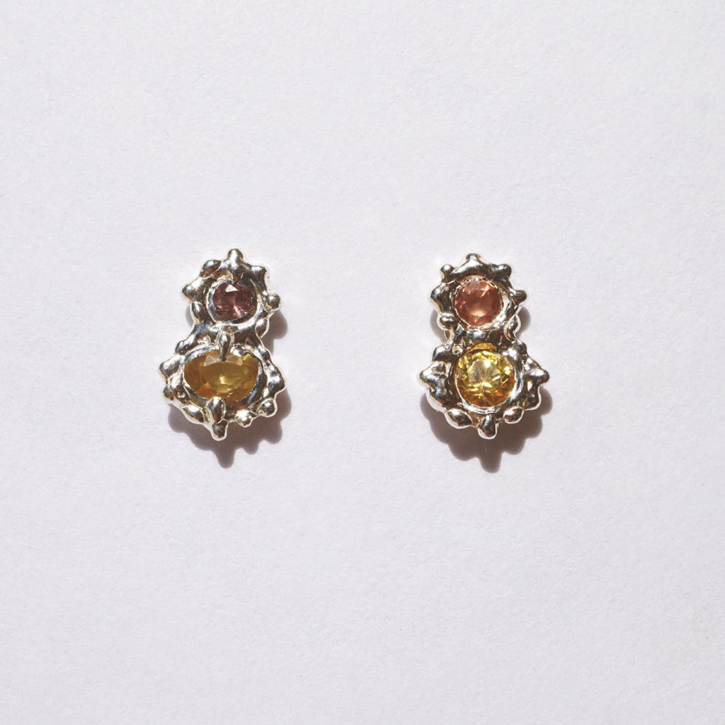 Boucles d'oreilles FLORA - grands saphirs soleil et abricot - Pièces uniques