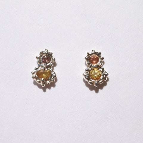 Boucles d'oreilles FLORA - grands saphirs soleil et abricot - Pièces uniques