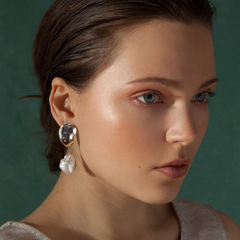LENA Keshi Pearl and Silver Earrings
